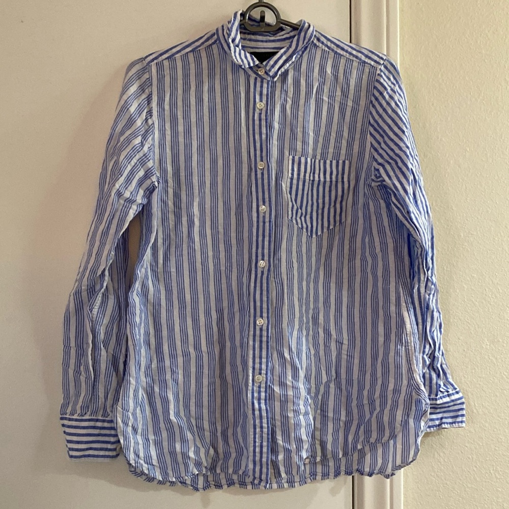 J Crew blue striped “boy” shirt